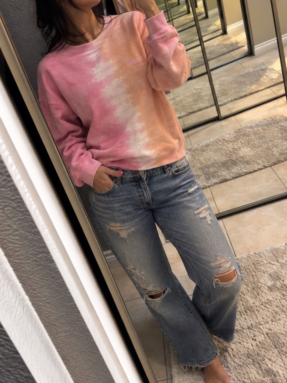 WSLY Ecosoft Pink Peach Tie Dye Organic Cotton Crewneck Sweatshirt